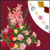 Pearl Rakhi - JPNJ-629 (single) + Special flower basket - Click here to View more details about this Product
