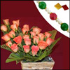Gems Pearl Rakhi - JPNJ-621(single) with Orange Roses - Click here to View more details about this Product
