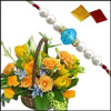 Blue Crystal Pearl Rakhi - JPJL-150(single) with Flower basket - Click here to View more details about this Product