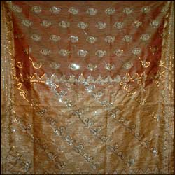 Click Here For Bigger Zoom - Lightbrown colour  Fancy silk Saree with Kicha Embroidery ( SNG-15)