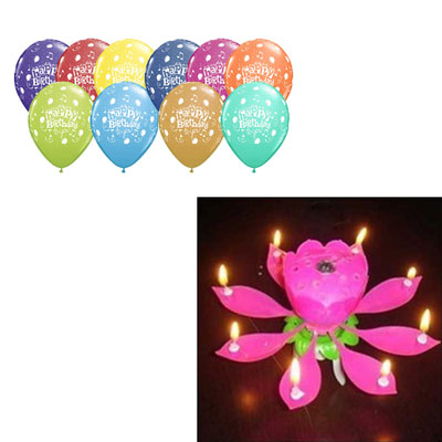 "Musical Lotus Candle (1 no) N  unblown Balloons (10 nos) - Click here to View more details about this Product