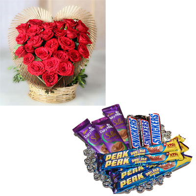 "Choco Thali, Heart shape Flower arrangement  (8th) - Click here to View more details about this Product