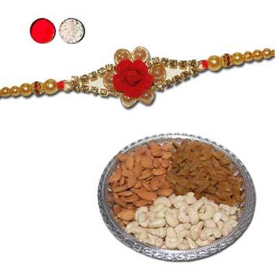 "Rakhi - FR- 8150 A  (Single Rakhi), Dryfruit Thali - code RD700 - Click here to View more details about this Product