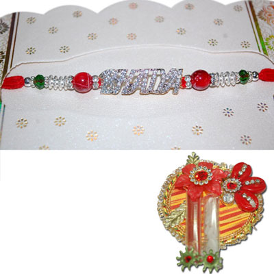 "AMERICAN DIAMOND (AD) RAKHI -AD 4140- code 002 (Single Rakhi) - Click here to View more details about this Product