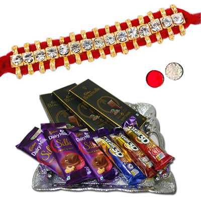 "Rakhi - SR-9160 -(Single Rakhi), Choco Thali - RC15 - Click here to View more details about this Product