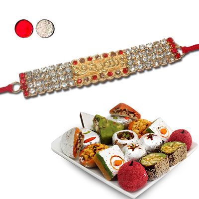 "Rakhi - SR-9420 A (Single Rakhi), 500gms Kaju Assorted Sweets - Click here to View more details about this Product