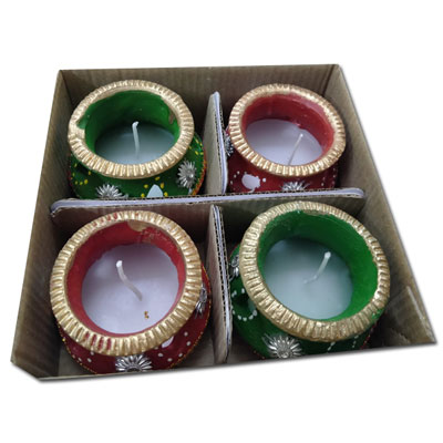 "Rangoli Pot Diyas 4 pcs set - code 003 - Click here to View more details about this Product