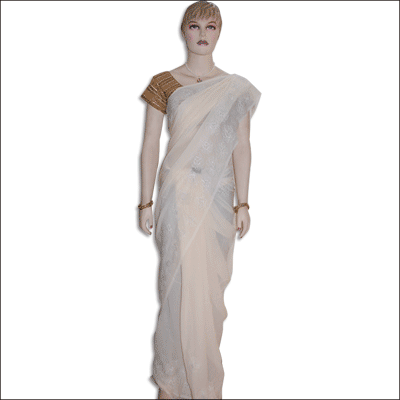 "Halfwhite Chiffon Saree with Blouse MXS-23 - Click here to View more details about this Product