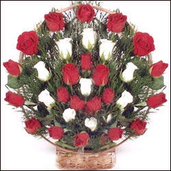 "Flower Basket with Gerberas, Roses and Fillers - Click here to View more details about this Product