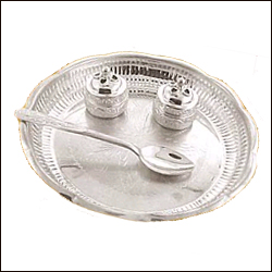 "Pooja Thaali with  two  Silver containers - Click here to View more details about this Product