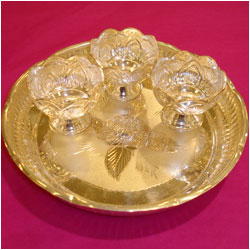 "Silver Haldi Kumkum Chandan Triset - Click here to View more details about this Product